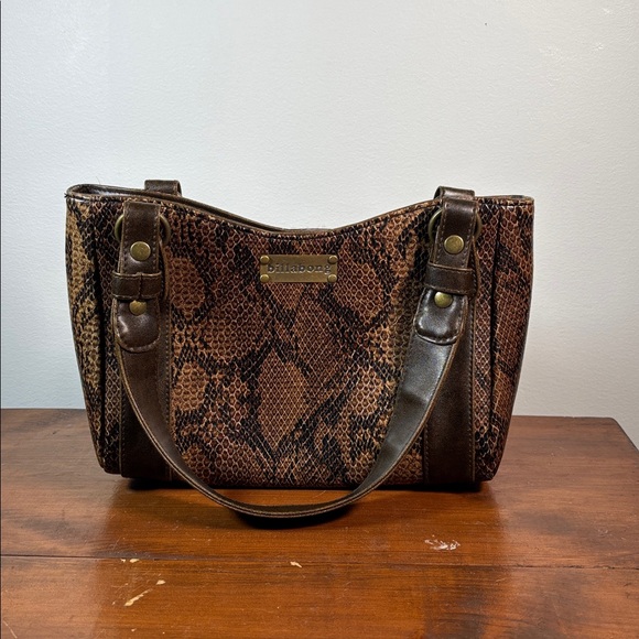 Y2K Billabong Brown Snake-Print Shoulder Bag with Leather Trim Woman Medium Size - Picture 2 of 14